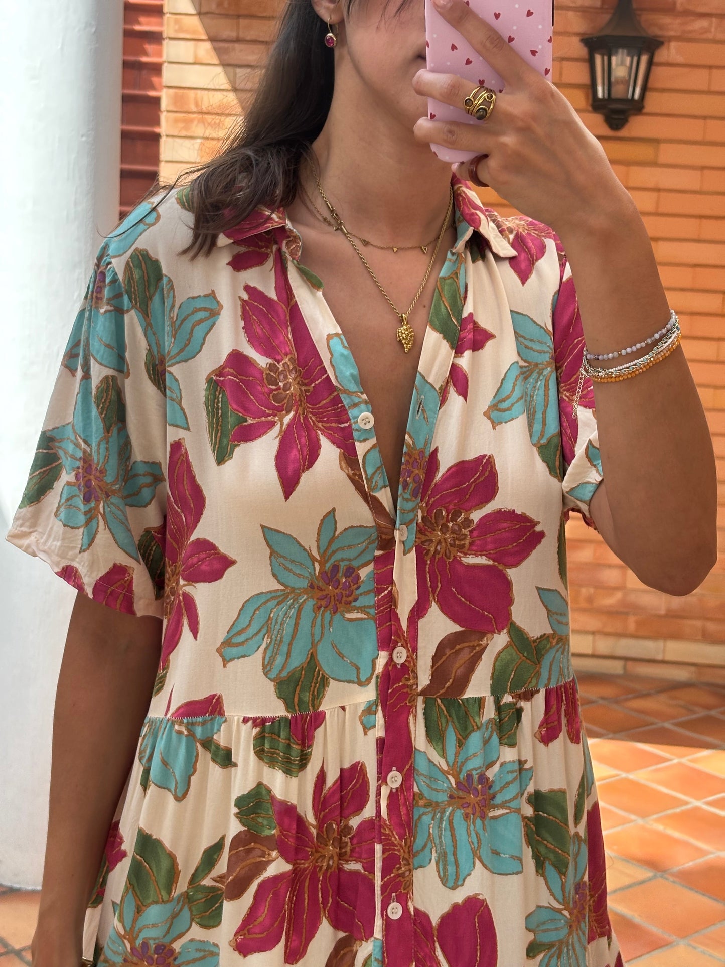 Vestido Midi Floral Estampado Tropical