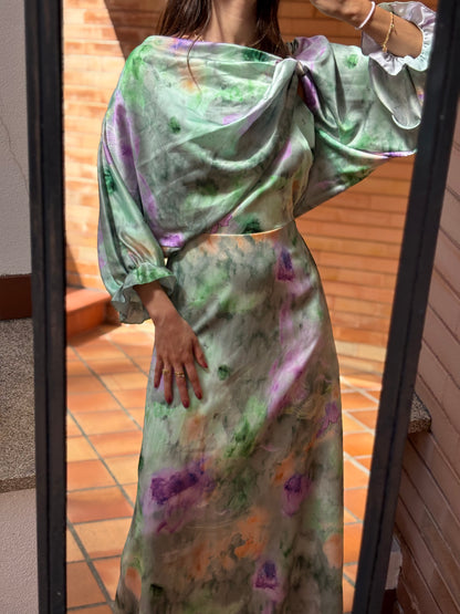 Conjunto Satin Estampado Floral Aquarela