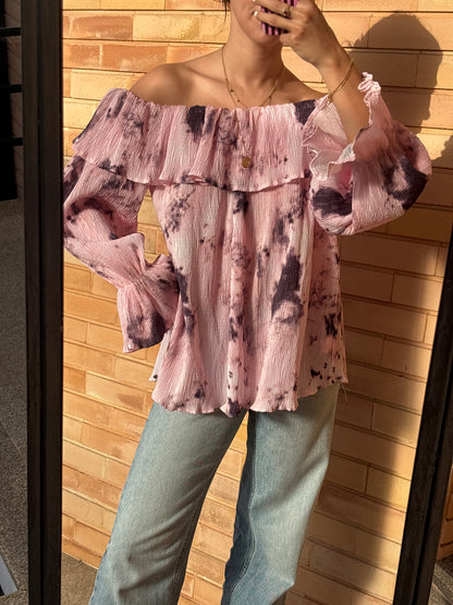 Blusa Off-Shoulder Rosa Tie-Dye