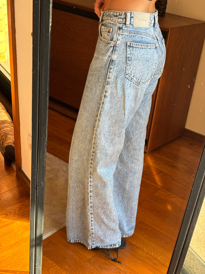 Calças De Ganga Wide Leg Azul Claro
