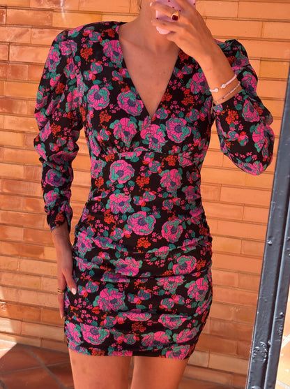 Vestido Floral Franzido Zara