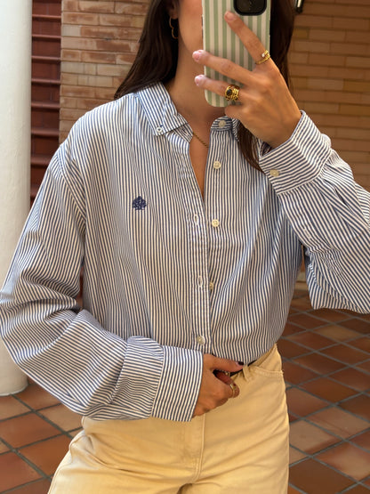 Camisa Riscas Azul e Branco Springfield