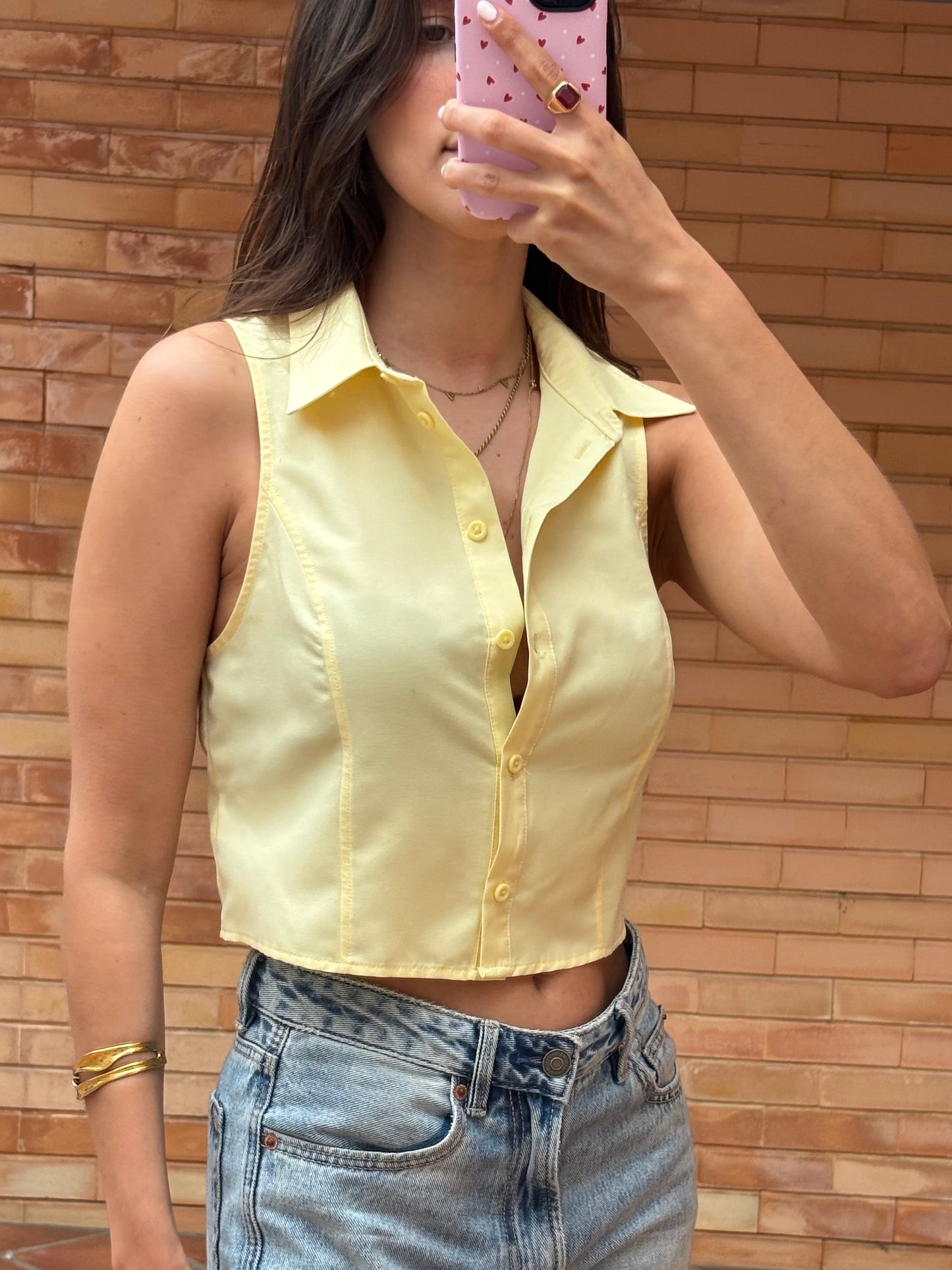 Camisa Crop Amarelo Pastel