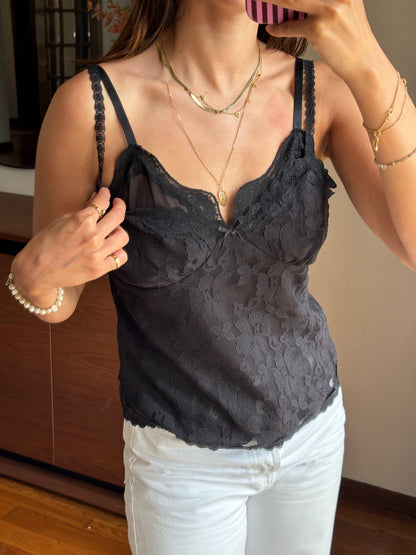 Top Renda floral Preto