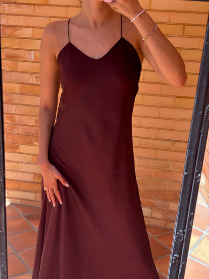 Vestido Slip Longo Bordô