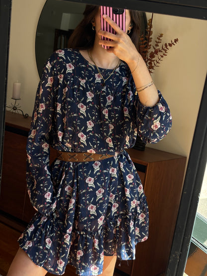 Vestido Boho Floral Azul-Marinho