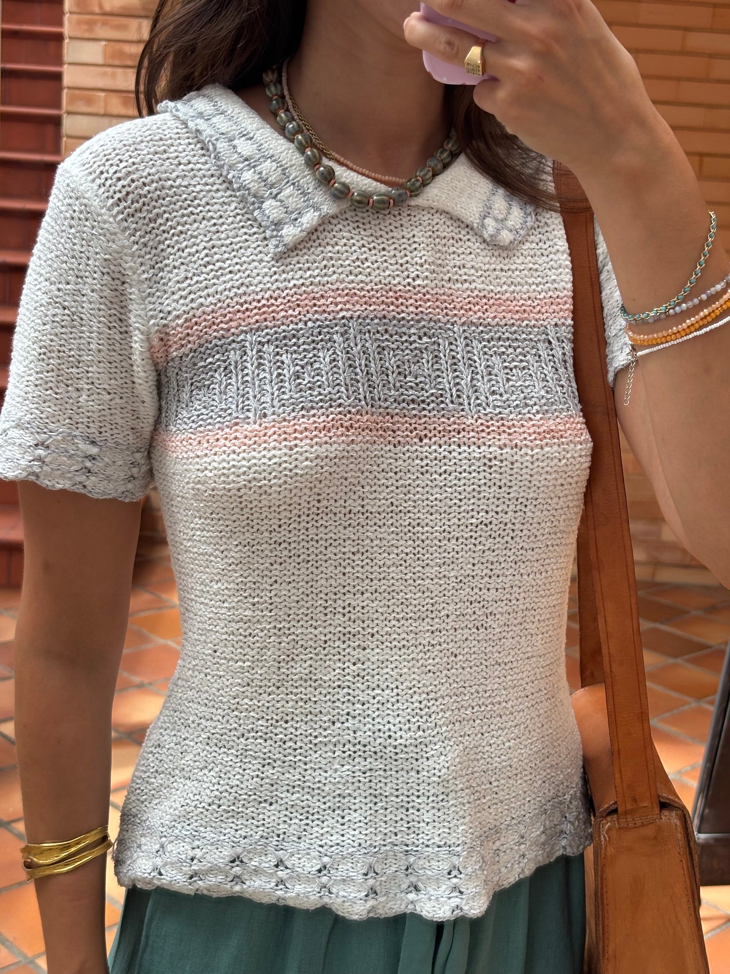 Tricot Riscas Rosa e Cinza