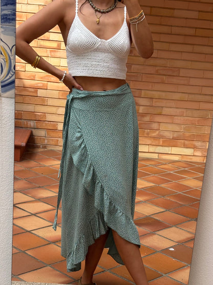 Saia Turquesa Estampada Floral