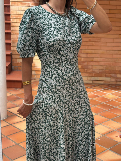Vestido Floral Verde Midi