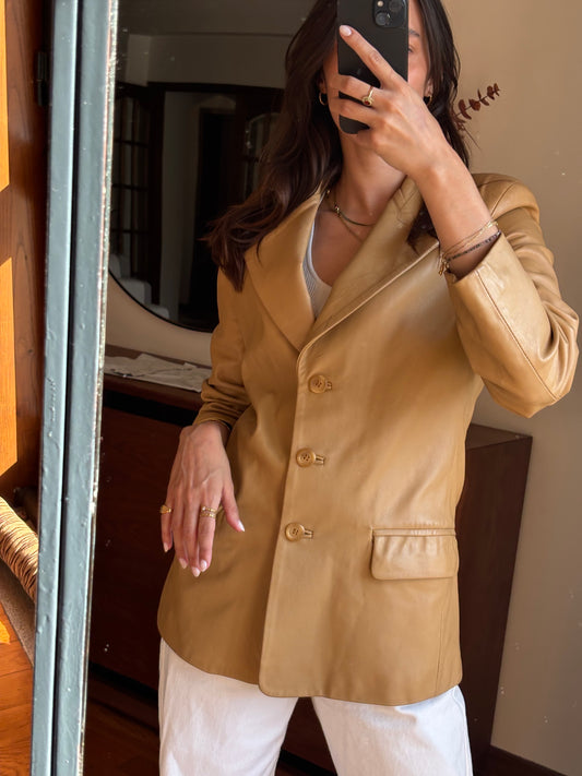 Blazer em Pele Camel Vintage