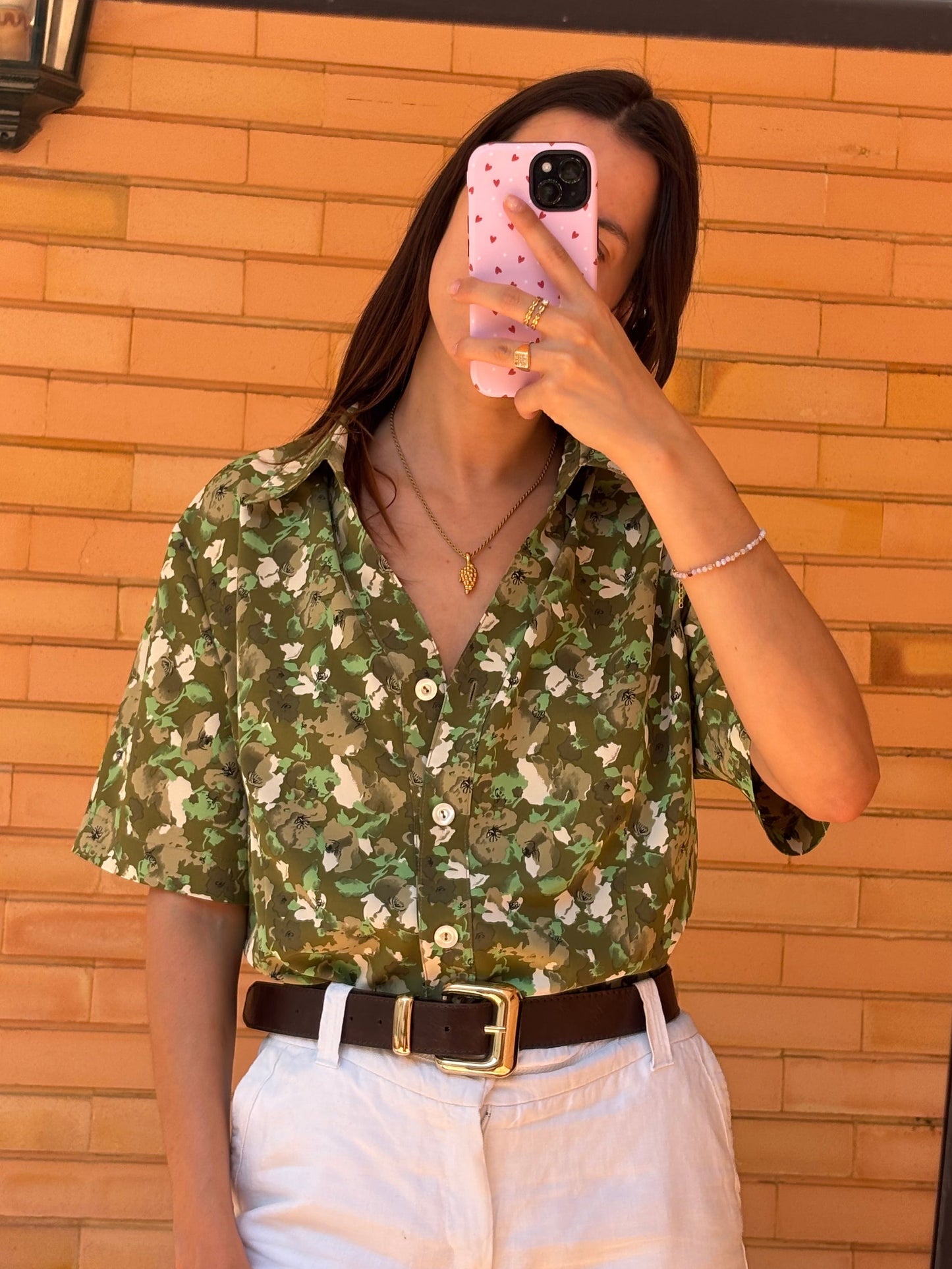 Camisa Verde Floral Vintage