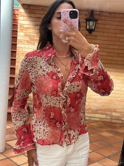 Camisa Estampado Floral Vermelho