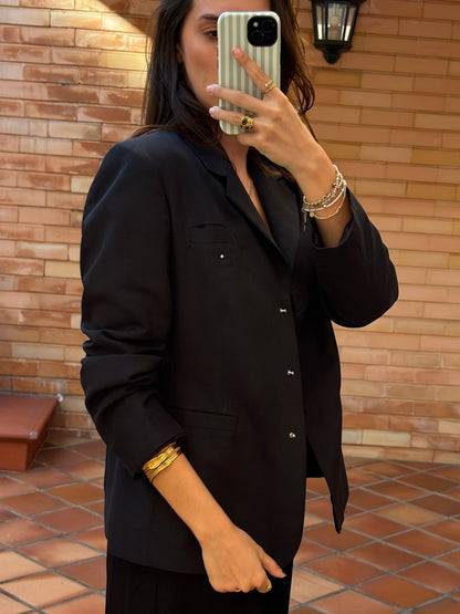 Blazer Preto Estruturado Com Forro Bordô