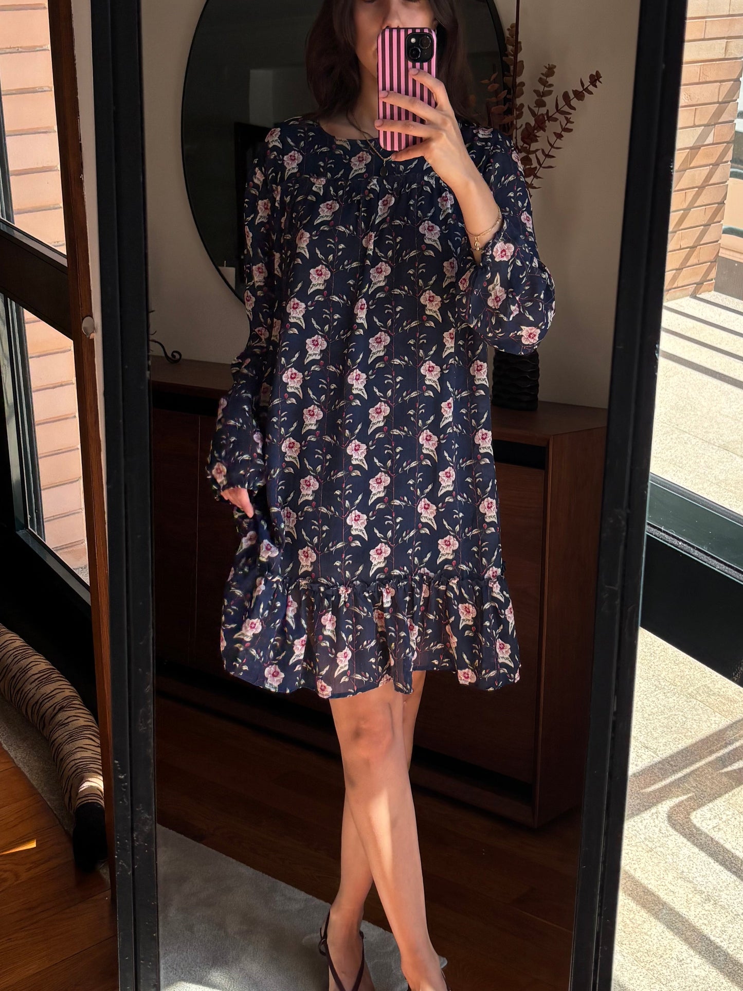 Vestido Boho Floral Azul-Marinho