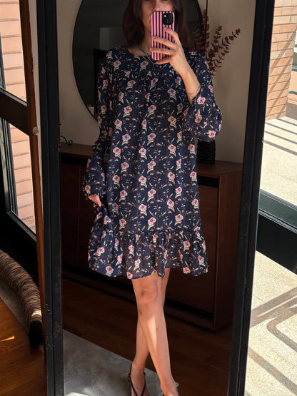 Vestido Boho Floral Azul-Marinho