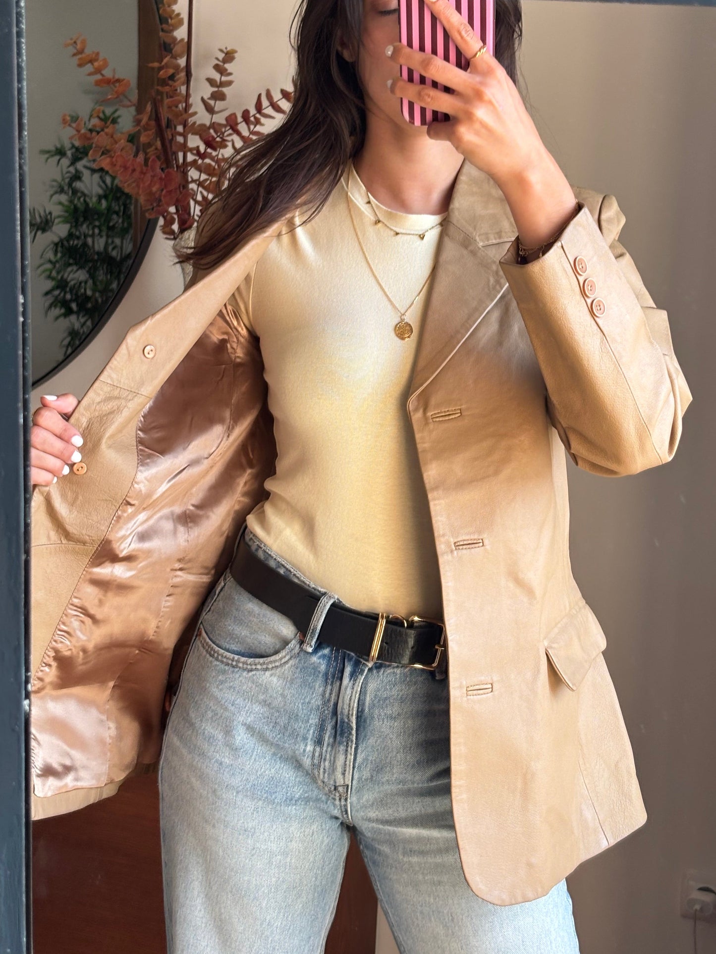 Blazer em Pele Genuína Camel