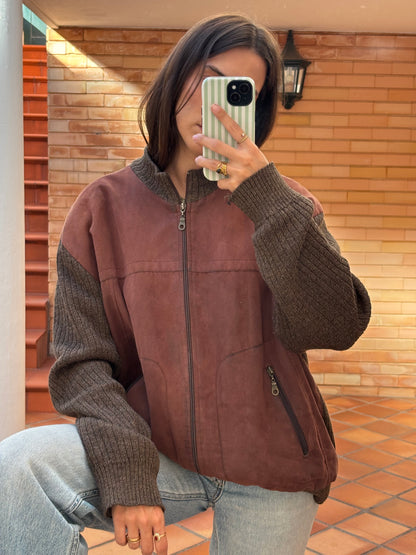 Casaco Bicolor Burgundy Com Malha Castanha