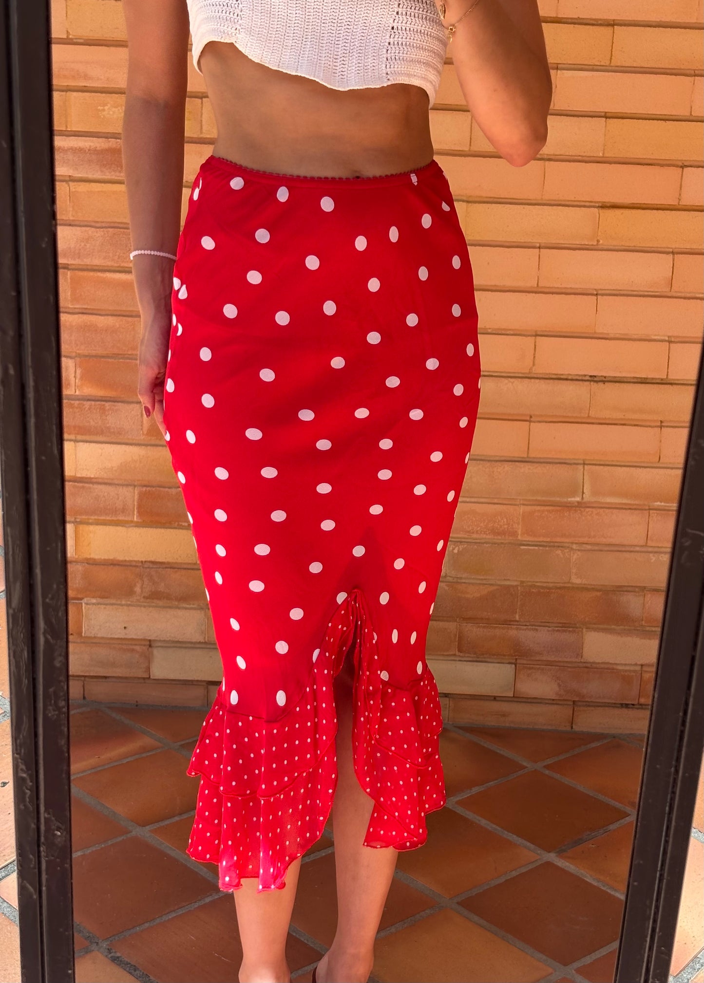 Saia Midi Bolinhas Carré Rouge Paris