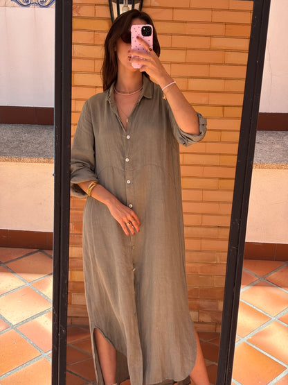 Vestido Camiseiro Maxi Linho Italiano