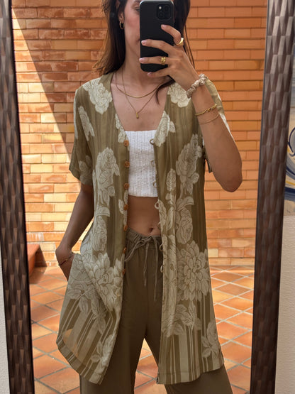 Camisa Verde Floral Vintage