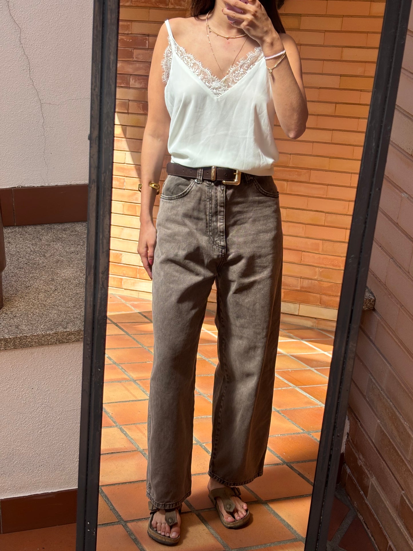 Calças De Ganga Wide Leg Castanho