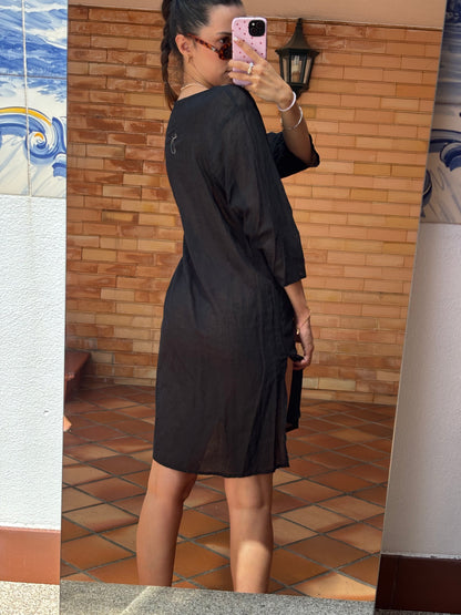 Kaftan Noir Bordado em Algodão
