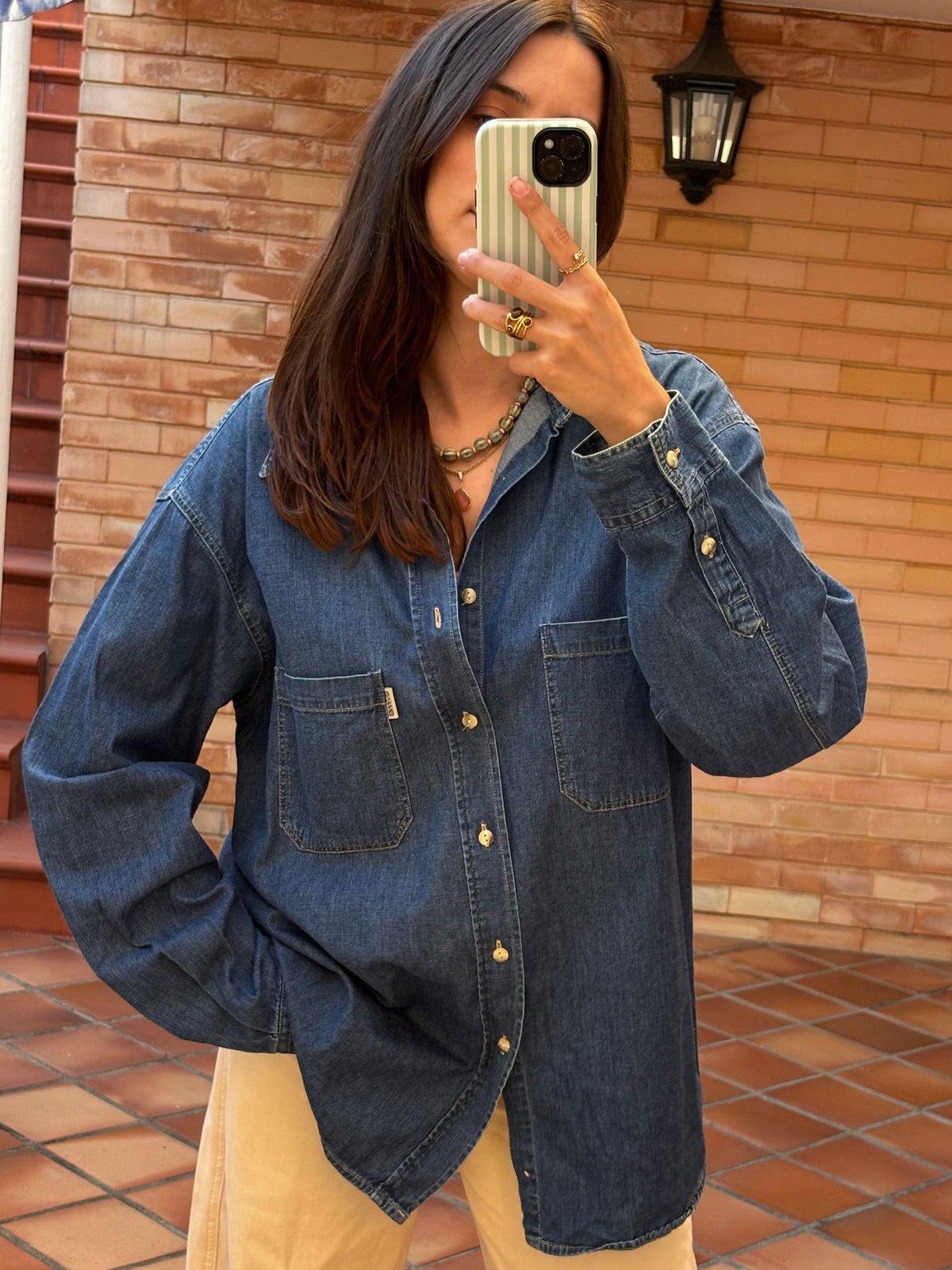 Camisa Denim Azul Escuro Vintage