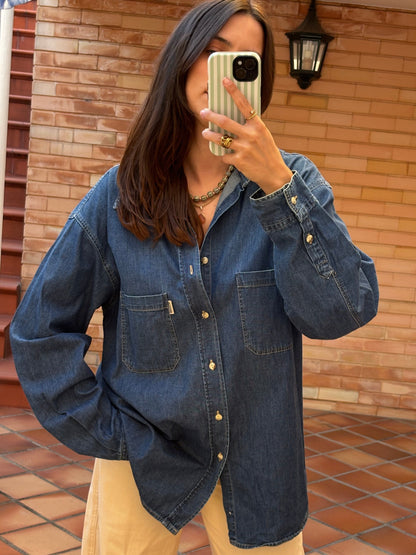 Camisa Denim Azul Escuro Vintage