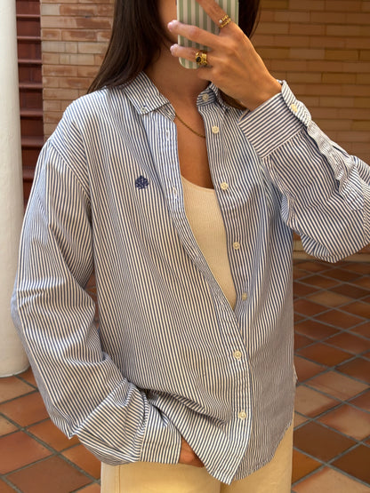 Camisa Riscas Azul e Branco Springfield