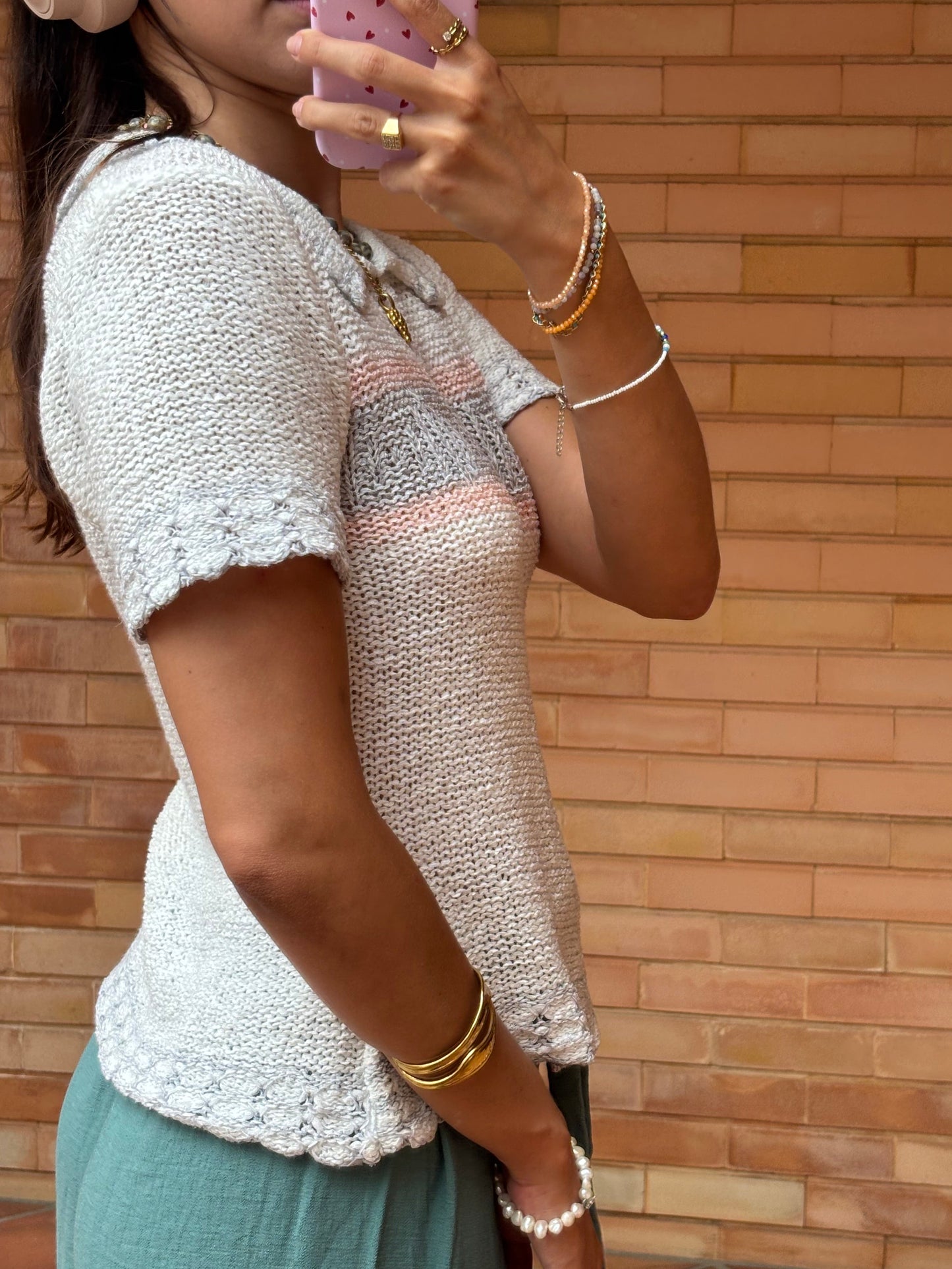 Tricot Riscas Rosa e Cinza
