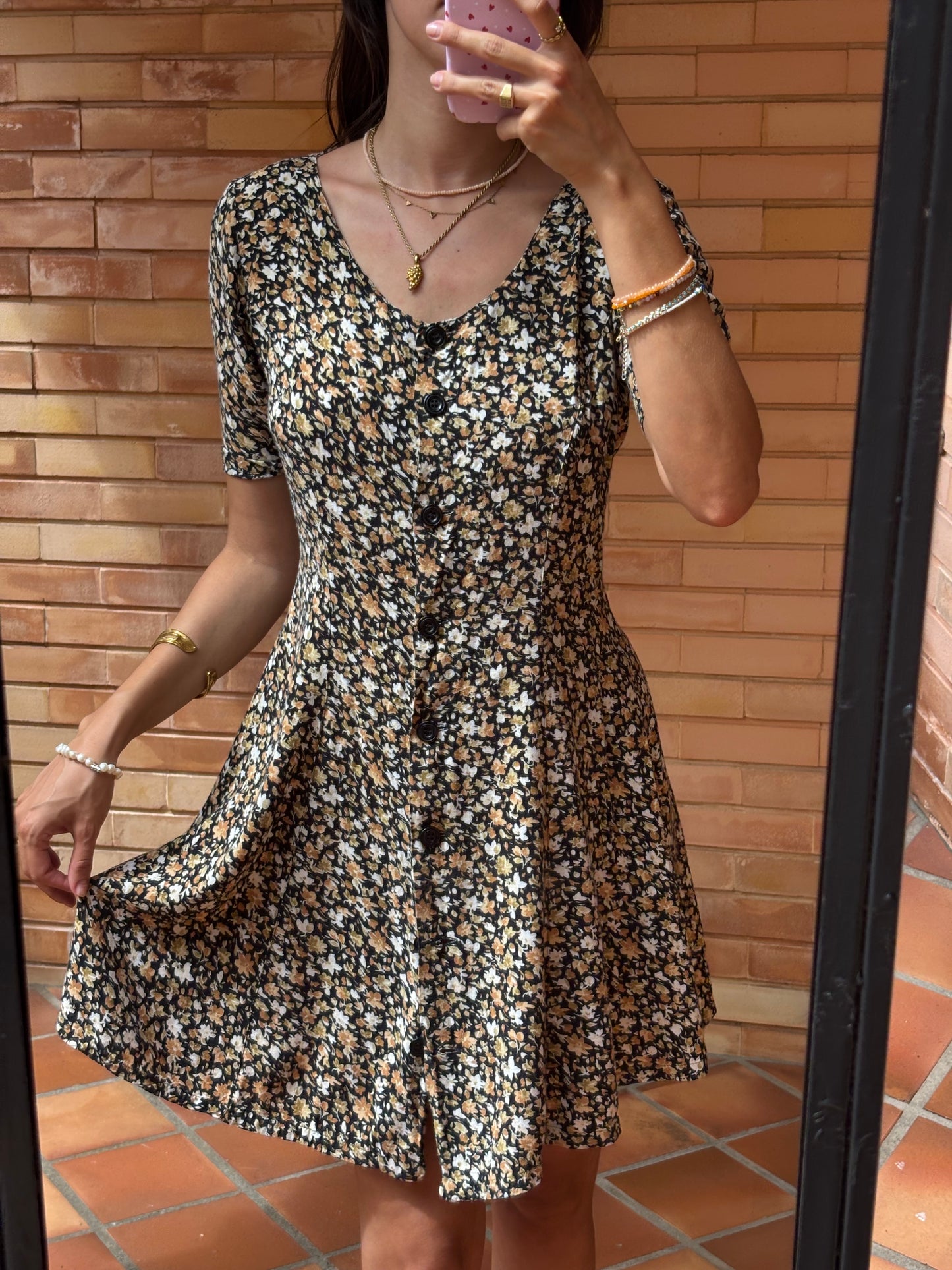 Vestido Estampado Floral Botões