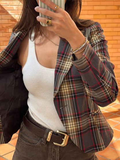 Blazer Rinascimento Xadrez Castanho e Vermelho