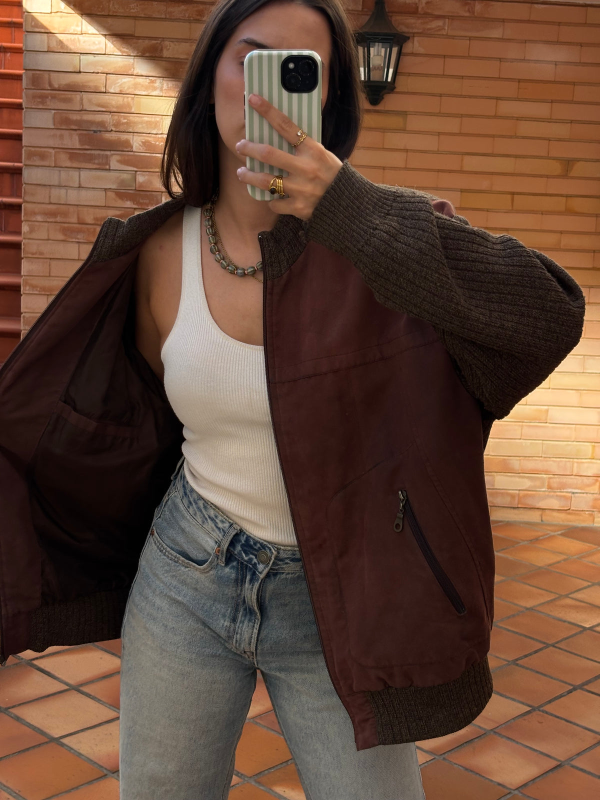 Casaco Bicolor Burgundy Com Malha Castanha