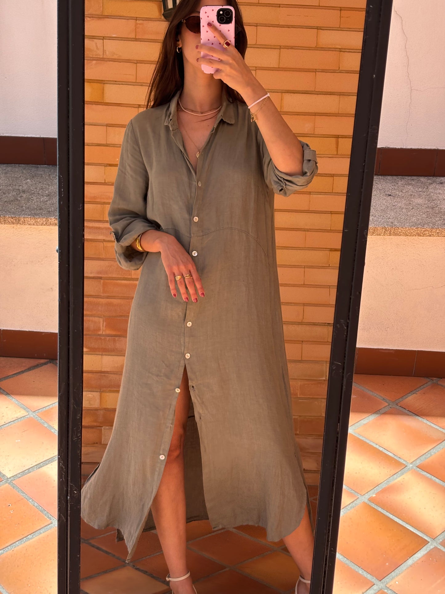 Vestido Camiseiro Maxi Linho Italiano
