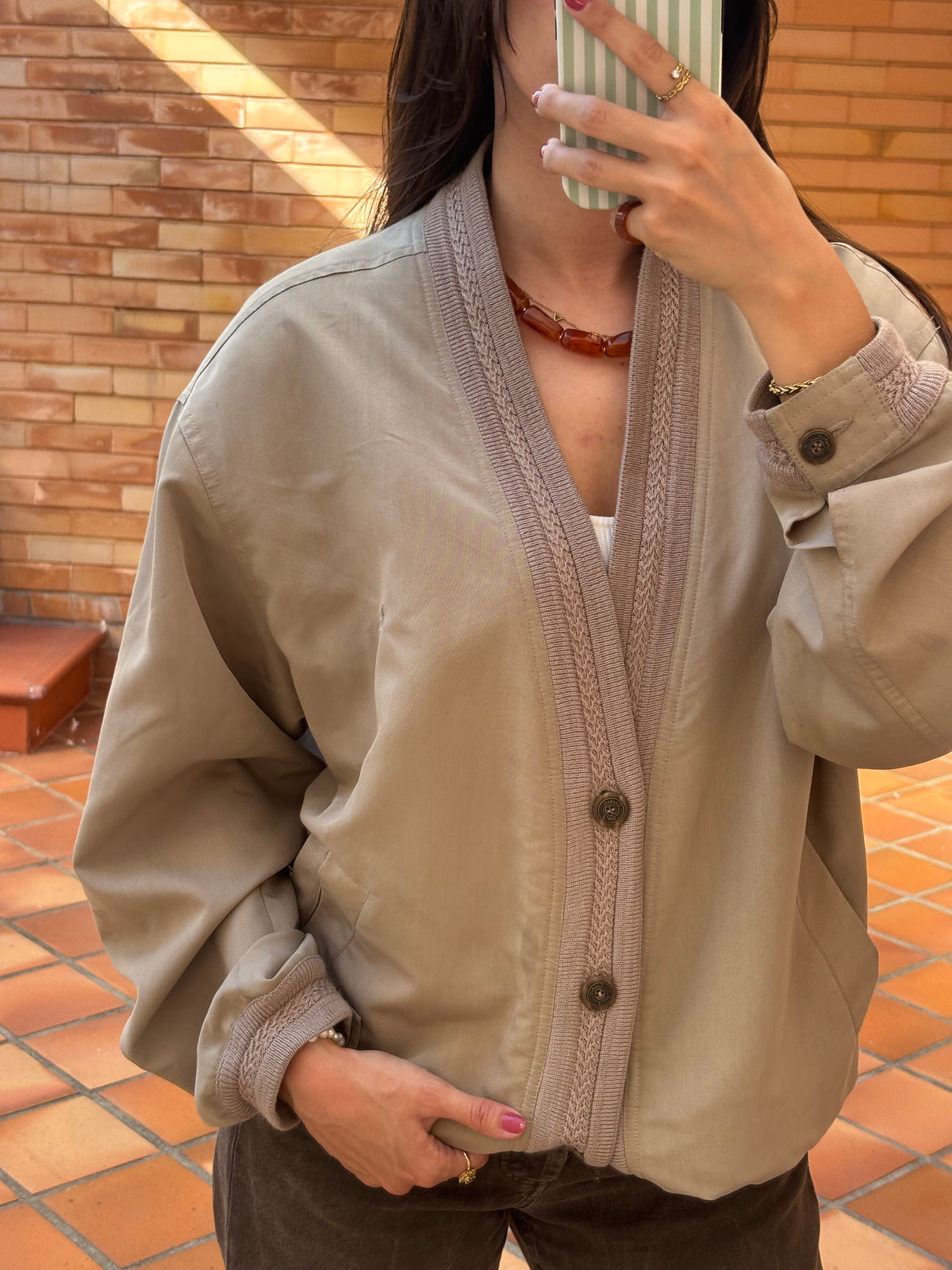 Cardigan Pierre Cardin Bege com Tricot