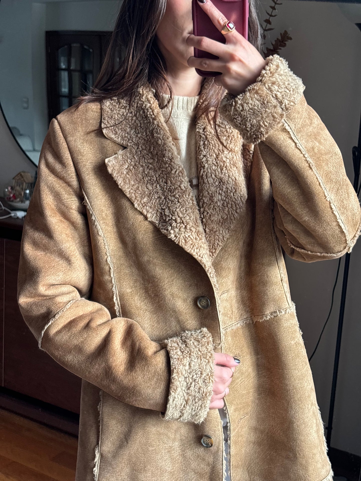 Casaco Shearling Camel Vintage