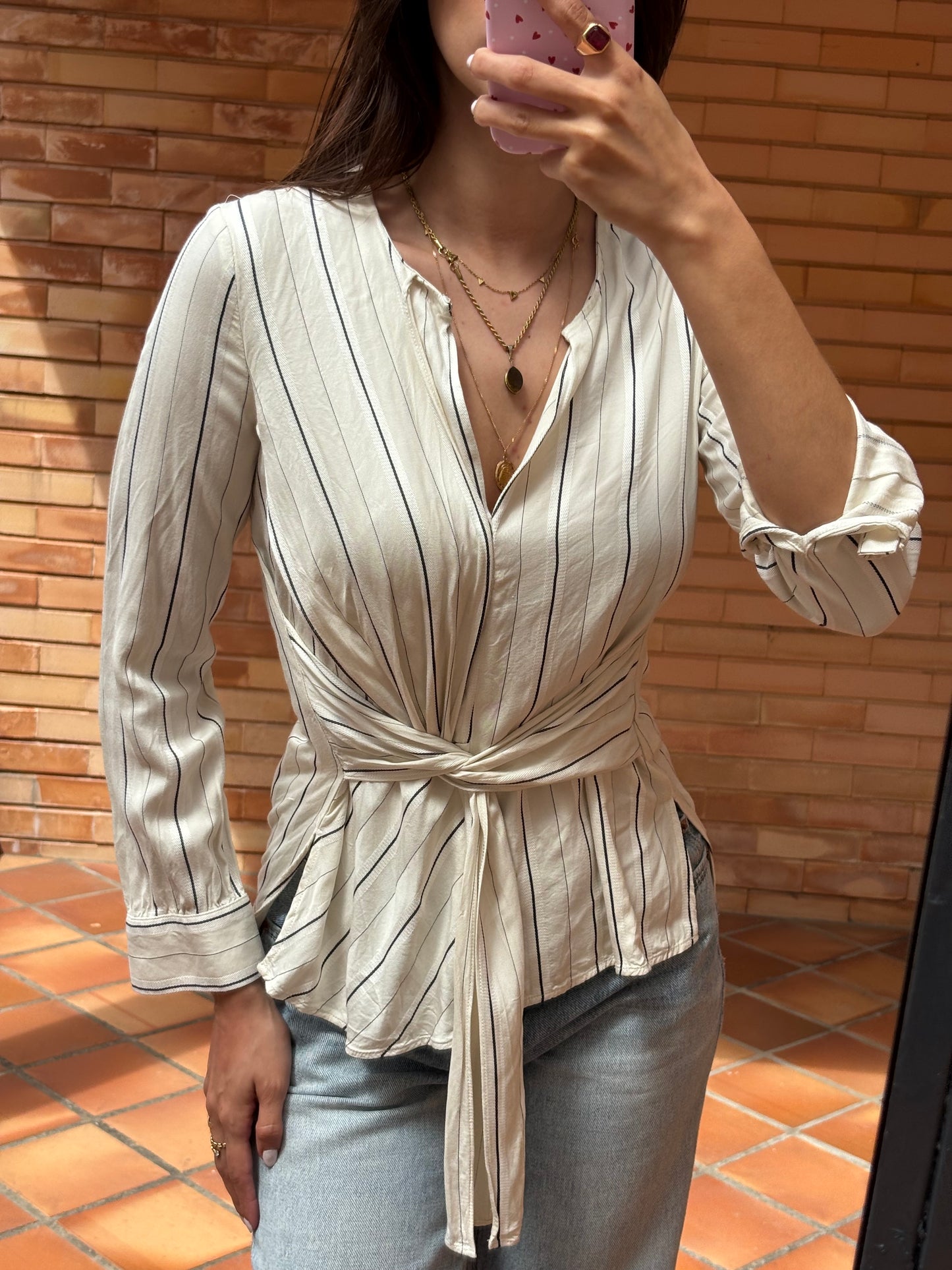 Blusa Riscas Cruzada Mango Suit