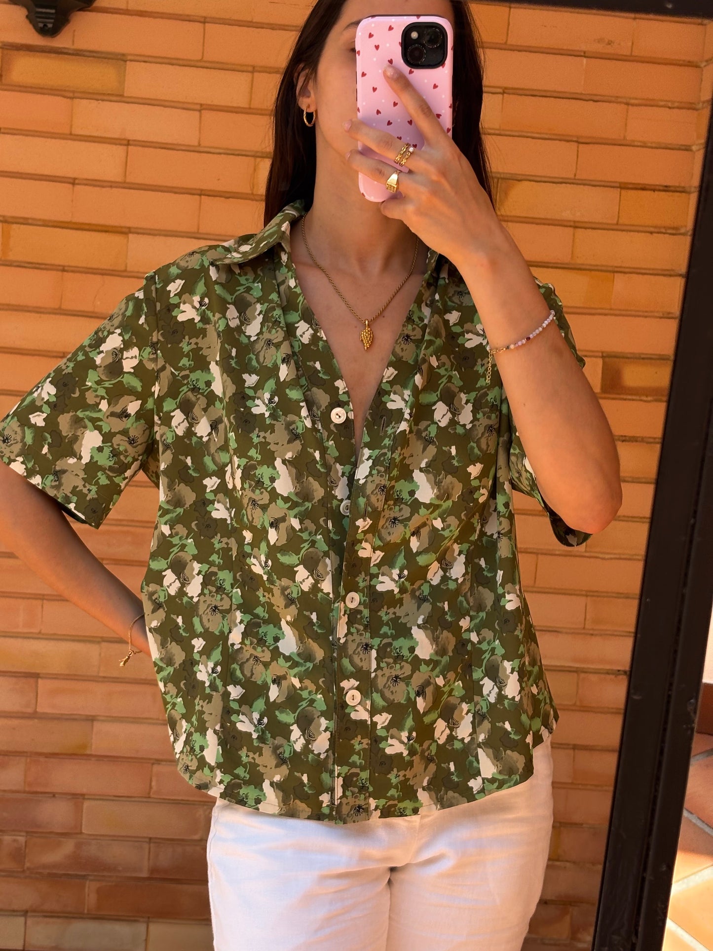 Camisa Verde Floral Vintage