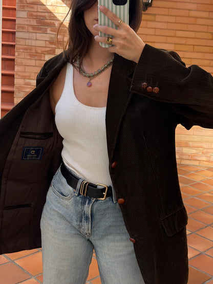 Blazer Castanho em Bombazine de Algodão