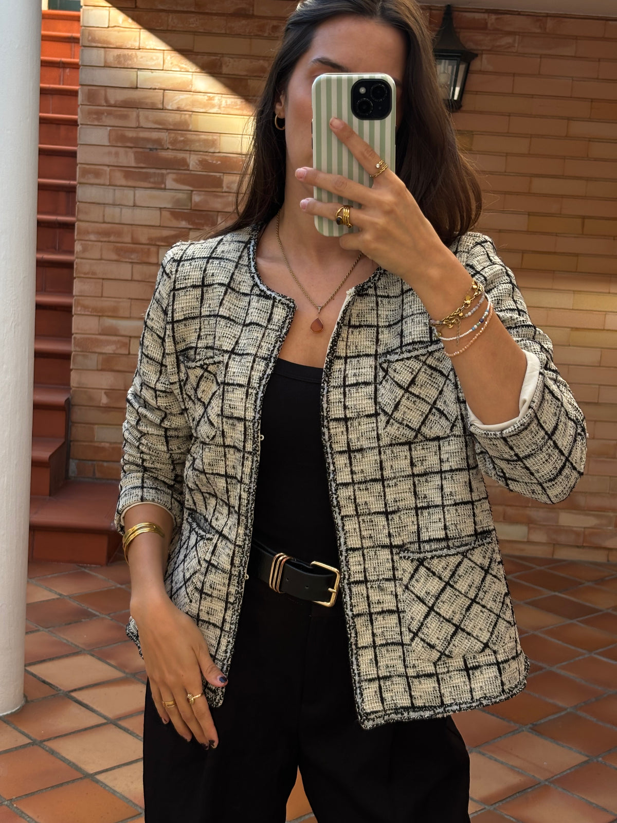 Blazer Xadrez Creme E Preto