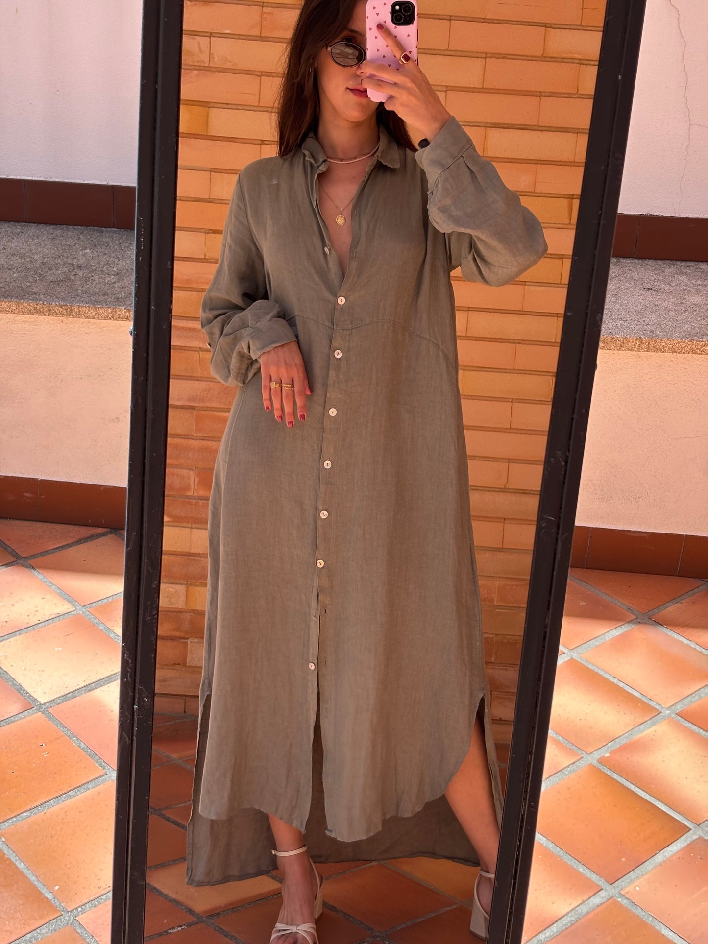 Vestido Camiseiro Maxi Linho Italiano