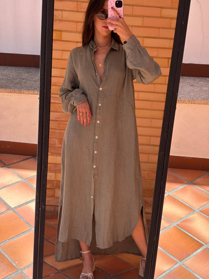 Vestido Camiseiro Maxi Linho Italiano