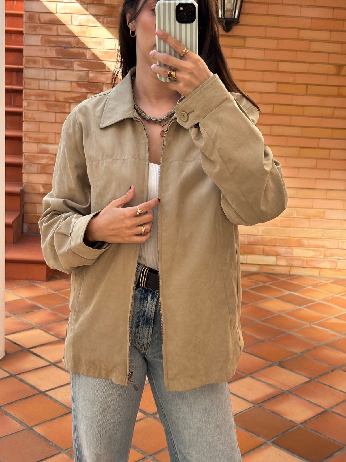 Casaco Bege em Suede Leve