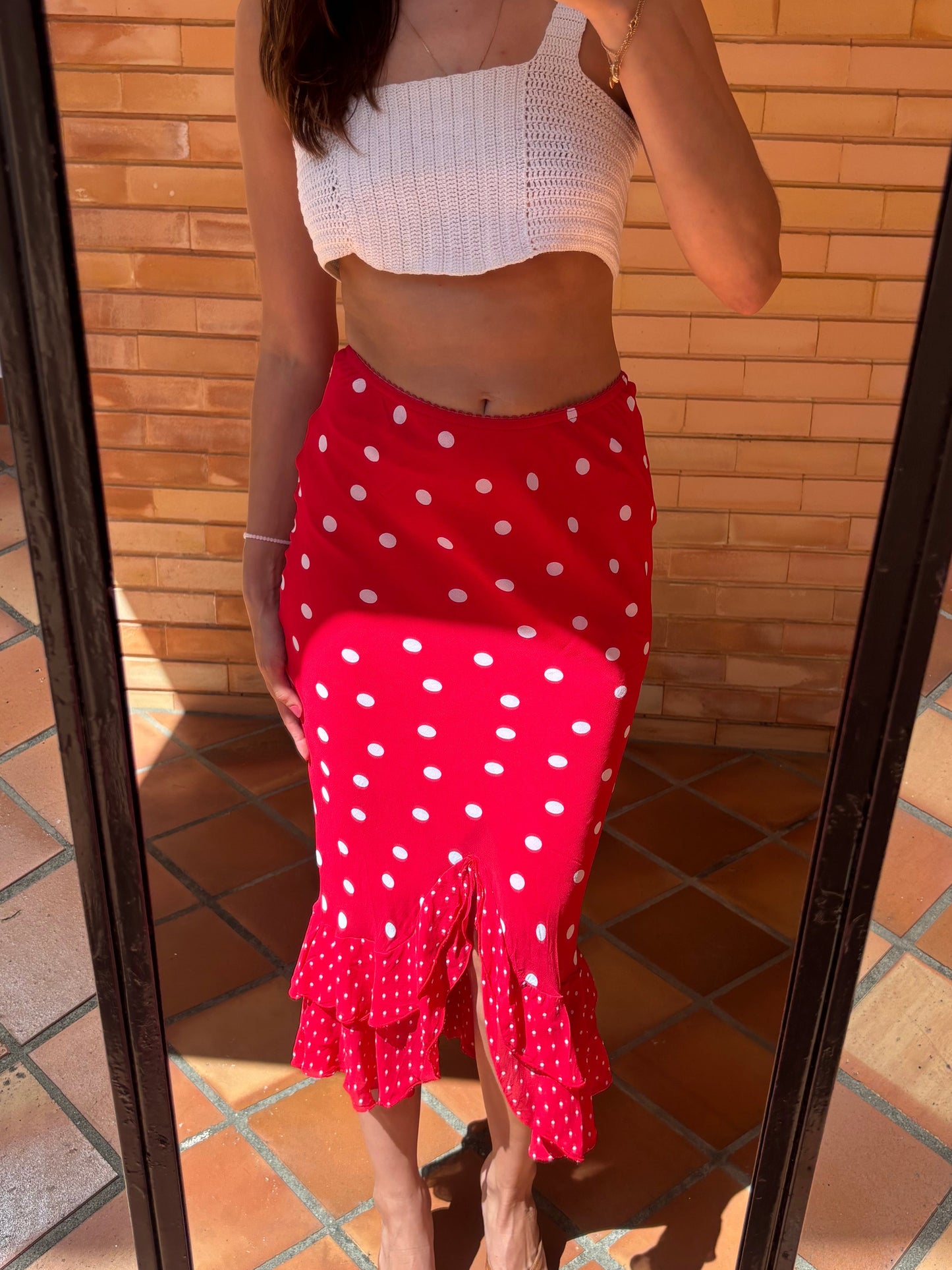 Saia Midi Bolinhas Carré Rouge Paris