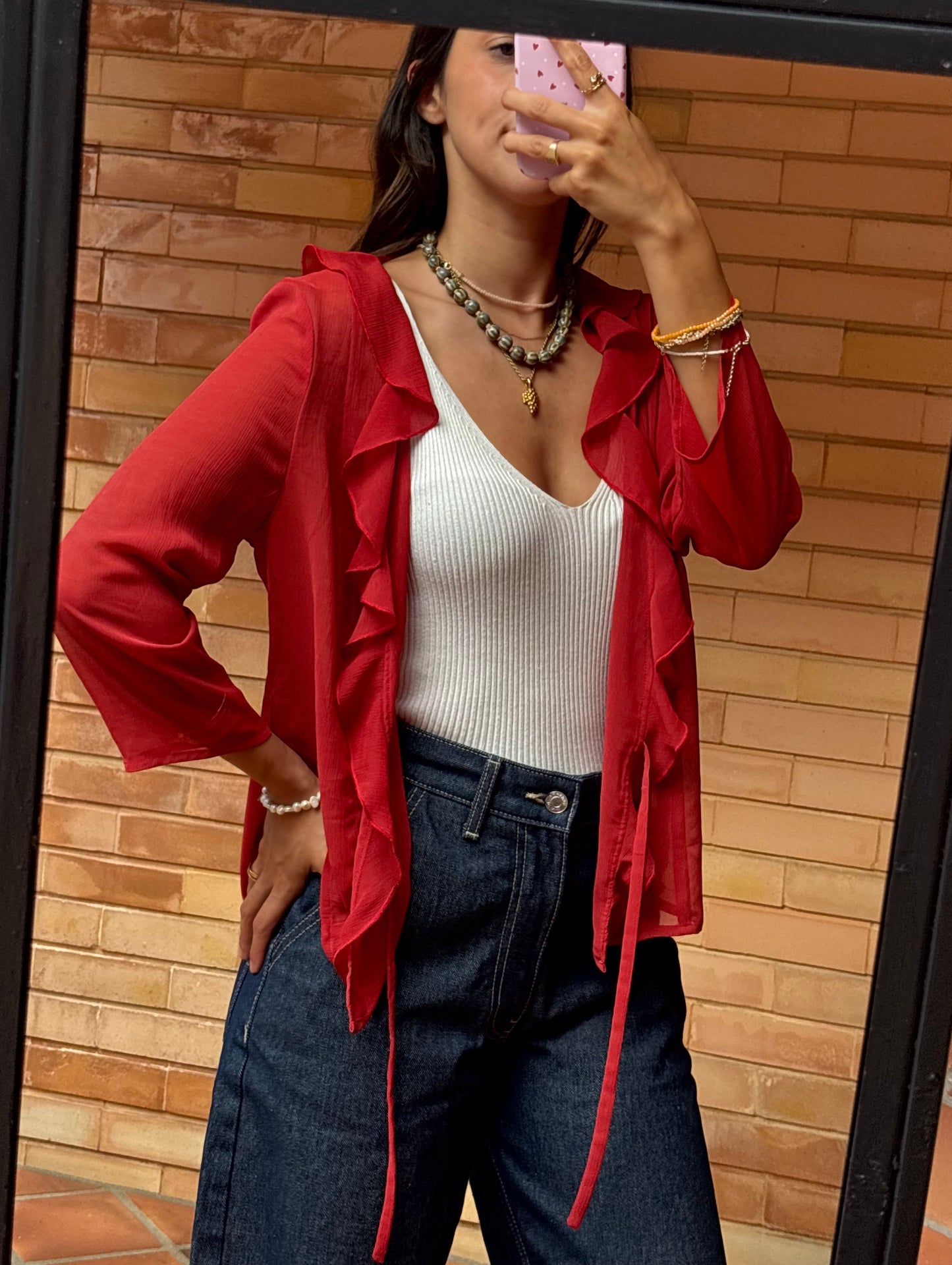 Blusa Chiffon Vermelha Folhos