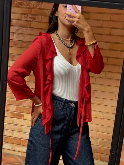 Blusa Chiffon Vermelha Folhos