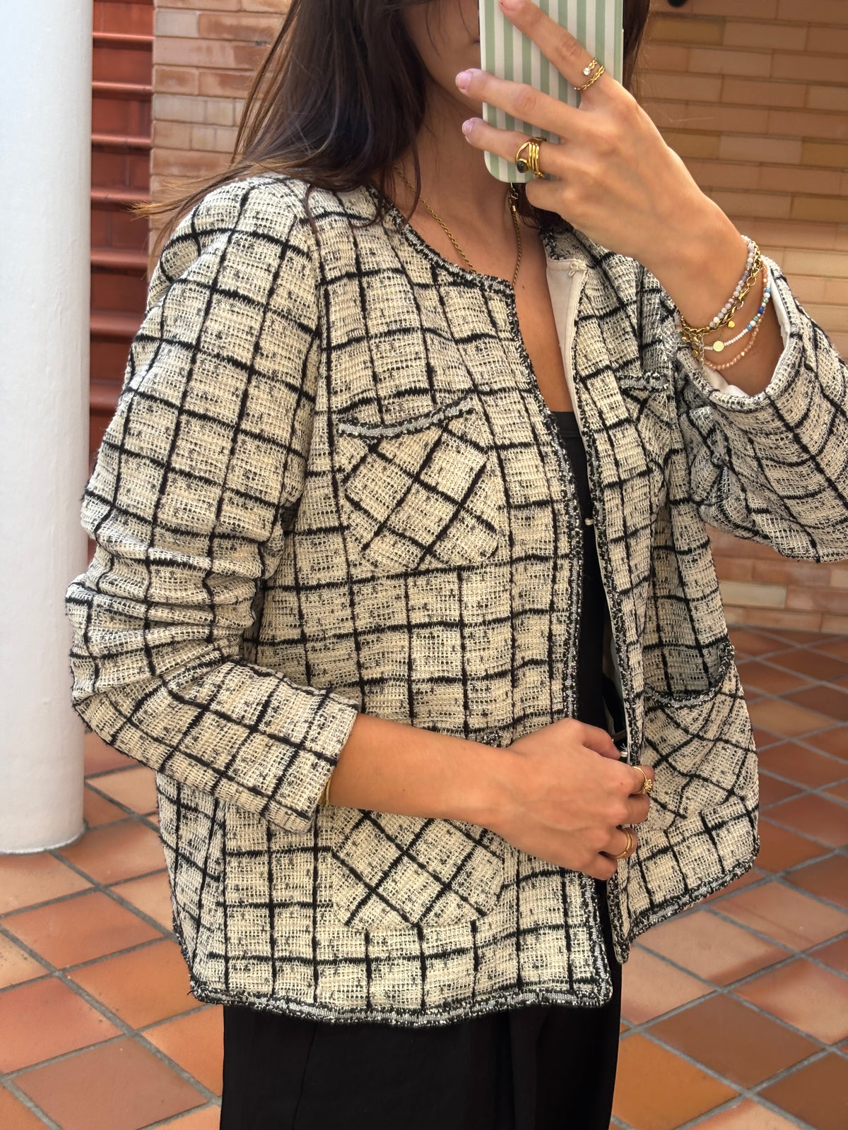 Blazer Xadrez Creme E Preto