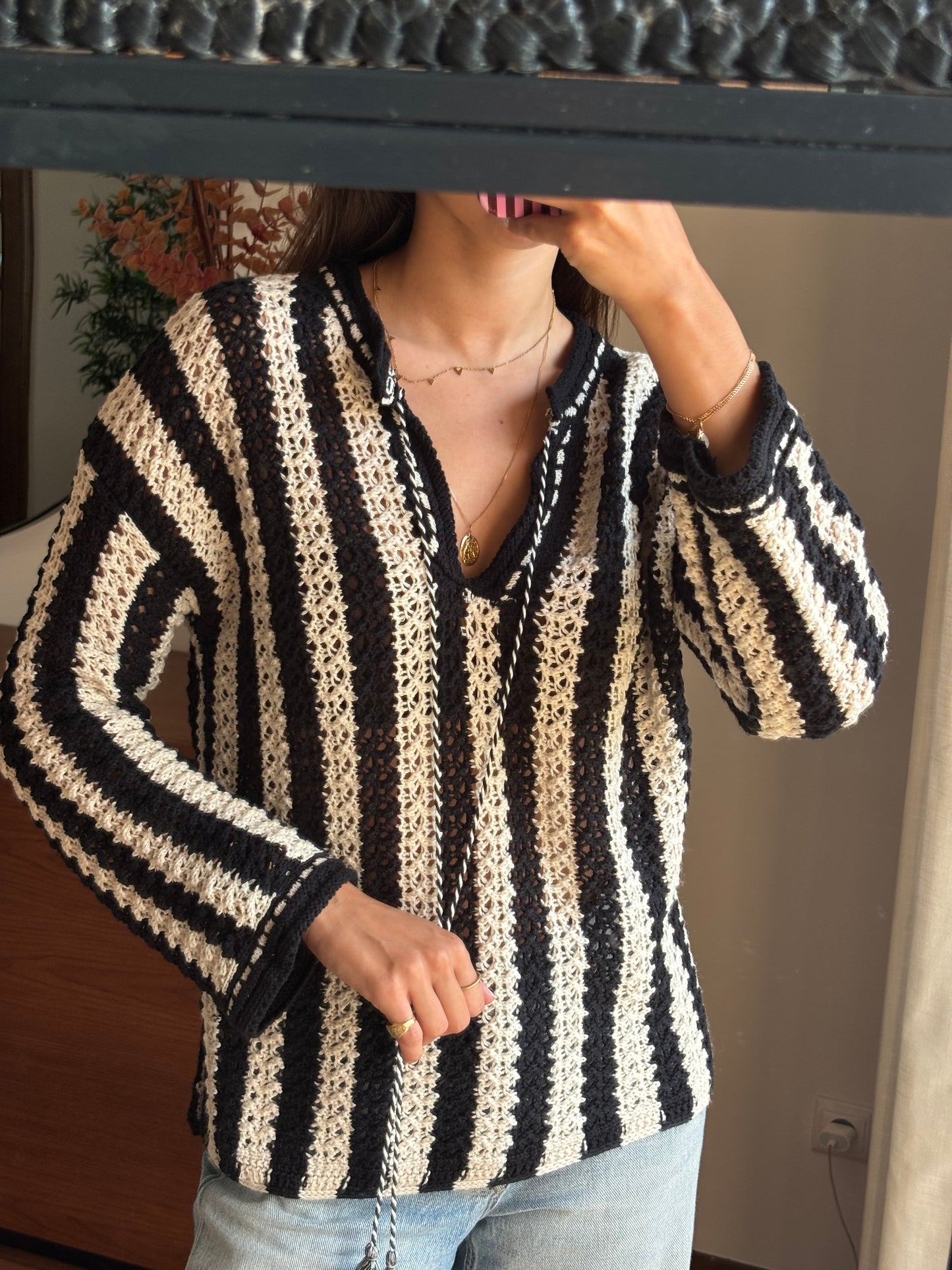 Blusa Crochet Mistura de Algodão