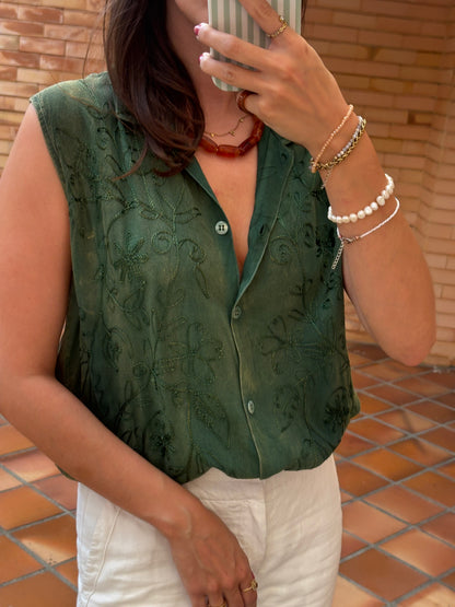 Camisa Verde Bordada Vintage