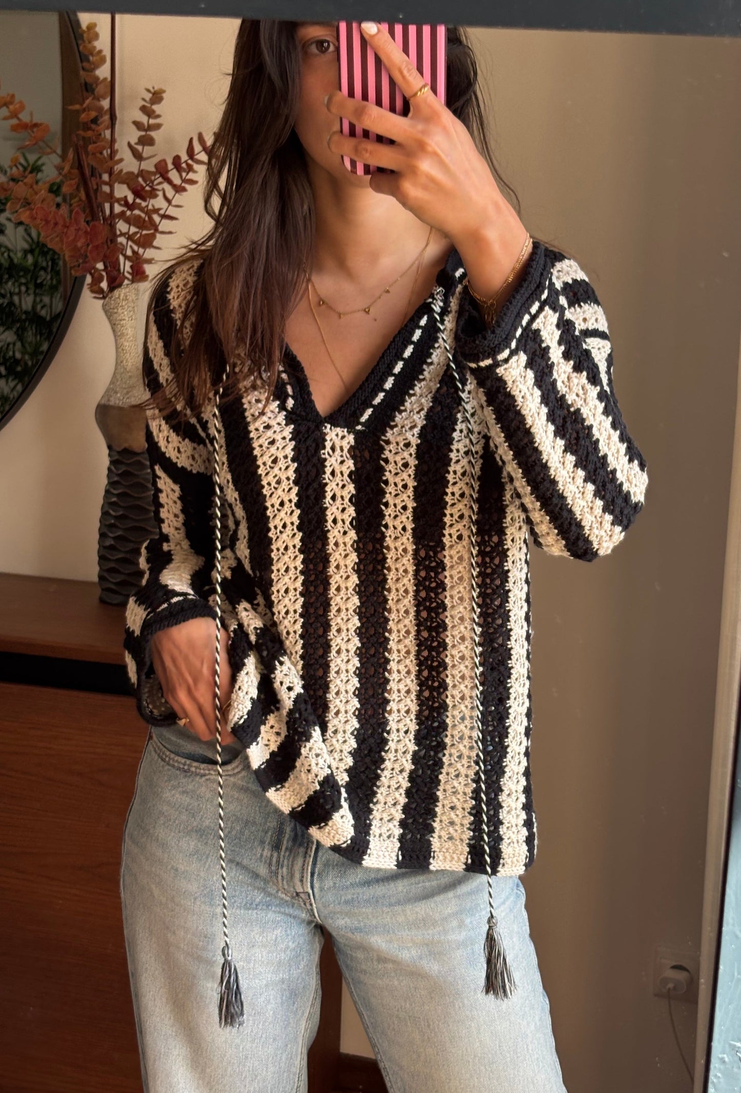 Blusa Crochet Mistura de Algodão
